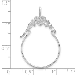 De-Ani Sterling Silver Rhodium-plated Polished Heart with Scroll Charm Holder