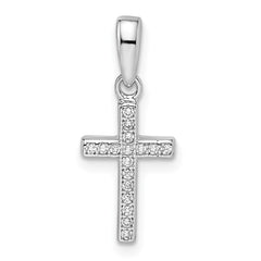 Sterling Silver Rhodium-plated CZ Cross Pendant - 7