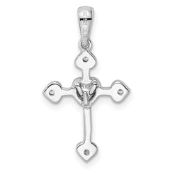Sterling Silver Rhodium-plated CZ Heart Cross Pendant - 2