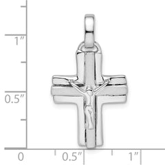 Sterling Silver Rhodium-plated Polished and Laser Crucifix Pendant - 2