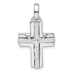 Sterling Silver Rhodium-plated Polished and Laser Crucifix Pendant - 2