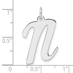 Large Sterling Silver Rhodium-plated Script Letter N Initial Charm