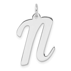 Large Sterling Silver Rhodium-plated Script Letter N Initial Charm