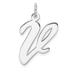 Large Sterling Silver Rhodium-plated Script Letter V Initial Charm