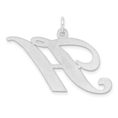 Large Sterling Silver Rhodium-plated Fancy Script Letter H Initial Charm