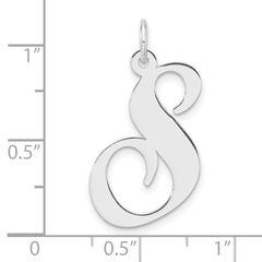 Large Sterling Silver Rhodium-plated Fancy Script Letter S Initial Charm
