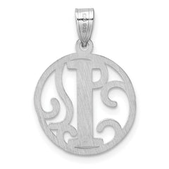 Small Sterling Silver Rhodium-plated Fancy Script Letter I Initial Pendant