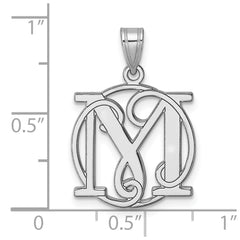 Small Sterling Silver Rhodium-plated Fancy Script Letter M Initial Pendant