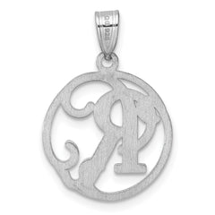 Small Sterling Silver Rhodium-plated Fancy Script Letter R Initial Pendant