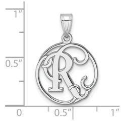 Small Sterling Silver Rhodium-plated Fancy Script Letter R Initial Pendant