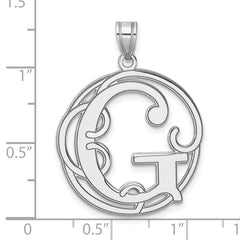 Large Sterling Silver Rhodium-plated Fancy Script Letter G Initial Pendant
