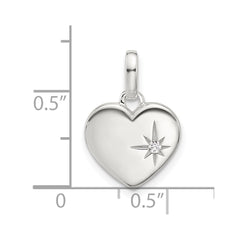 Sterling Silver E-coated CZ Heart Pendant