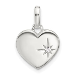 Sterling Silver E-coated CZ Heart Pendant