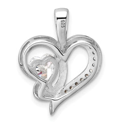 Sterling Silver Rhodium-plated CZ Heart Pendant - 9