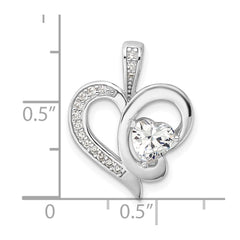 Sterling Silver Rhodium-plated CZ Heart Pendant - 9