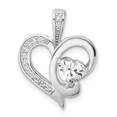 Sterling Silver Rhodium-plated CZ Heart Pendant - 9