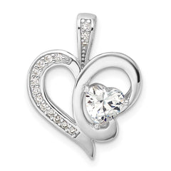 Sterling Silver Rhodium-plated CZ Heart Pendant - 9