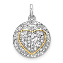 Sterling Silver Gold-plated CZ Heart Circle Pendant