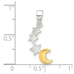 Sterling Silver E-Coat and Gold-tone Star and Moon Pendant