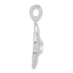 Sterling Silver E-coated CZ Flower Pendant