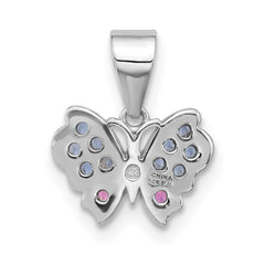 SS Rhodium and Blk Rh-plated Blue Nano Crystal /.02Lab Cr. Ruby Pendant
