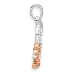 Sterling Silver Rose-tone Polished CZ Anchor Heart Pendant