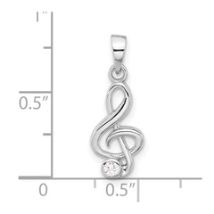 Sterling Silver Rhodium-plated CZ Treble Clef Pendant