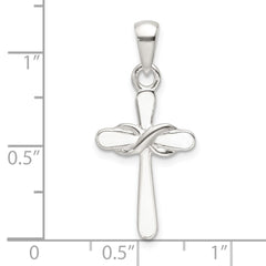 Sterling Silver Polished White Enamel Infinity Cross Pendant