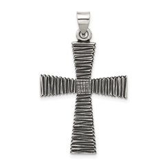 Sterling Silver Antiqued Solid Textured Cross Pendant - 5