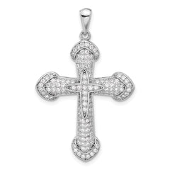 Sterling Silver Rhodium-plated CZ Cross Pendant - 8