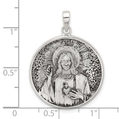 Sterling Silver Oxidized Sacred Heart of Jesus Reversible Medal Pendant