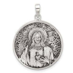 Sterling Silver Oxidized Sacred Heart of Jesus Reversible Medal Pendant