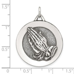 Sterling Silver Antiqued Solid Praying Hands Serenity Prayer Pendant