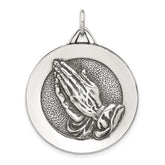 Sterling Silver Antiqued Solid Praying Hands Serenity Prayer Pendant