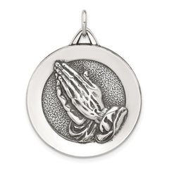 Sterling Silver Antiqued Solid Praying Hands Serenity Prayer Pendant