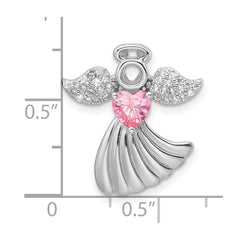 SS Rhodium-plated Pink and Clear CZ Angel Chain Slide Pendant