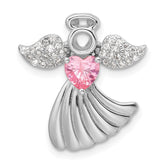 SS Rhodium-plated Pink and Clear CZ Angel Chain Slide Pendant