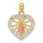 SS Gold and Rose-tone CZ Our Lady of Guadalupe Heart Pendant