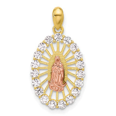 SS Gold and Rose-tone CZ Our Lady of Guadalupe Oval Pendant