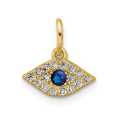 Sterling Silver Gold-tone Synthetic Blue Spinel and CZ Evil Eye Pendant