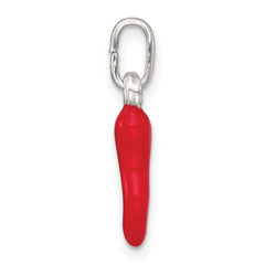 Sterling Silver Red Enamel Italian Horn Pendant - 3