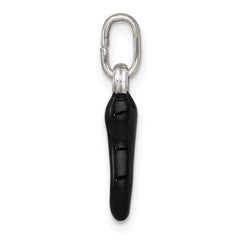 Sterling Silver Black Enamel Italian Horn Pendant - 2