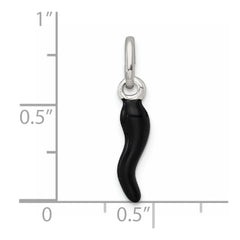 Sterling Silver Black Enamel Italian Horn Pendant - 2