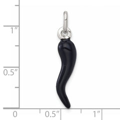 Sterling Silver Black Enamel Italian Horn Pendant - 3
