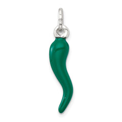 Sterling Silver Green Enamel Italian Horn Pendant - 2