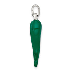Sterling Silver Green Enamel Italian Horn Pendant - 3