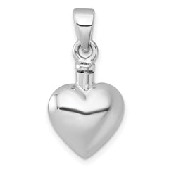 Sterling Silver Rhodium-plated Polished and Textured Heart with Leaves Ash Holder Pendant