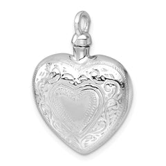 Sterling Silver Rhodium-plated Heart with Center Heart Design Ash Holder Pendant