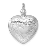 Sterling Silver Rhodium-plated Heart with Center Heart Design Ash Holder Pendant