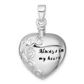 Sterling Silver Rhodium-plated Polished Enameled ALWAYS IN MY HEART Ash Holder Pendant